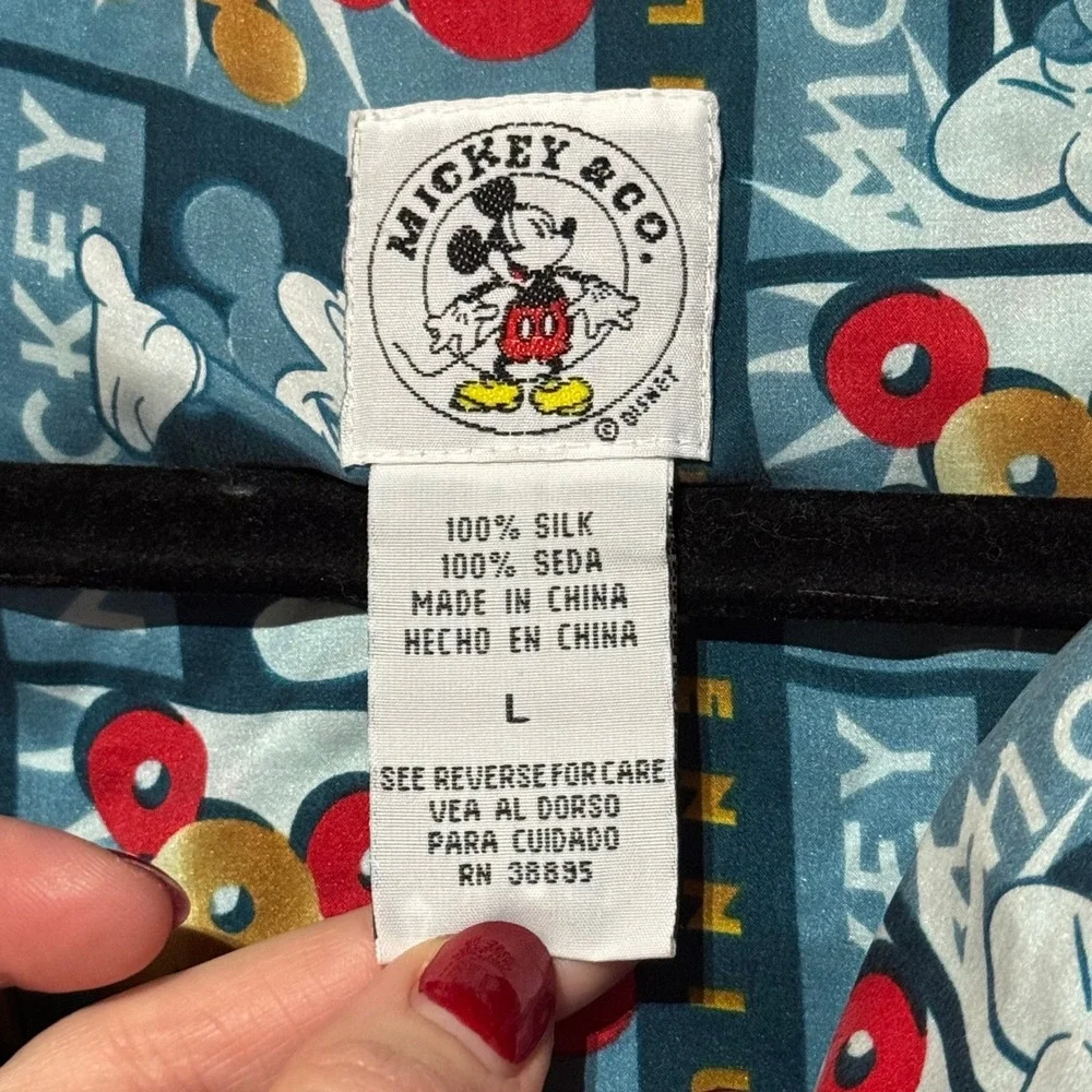 Vintage Y2K Mickey & Co Millennium 2000 100% Silk Pajama Top Shirt Large - Picture 2 of 8